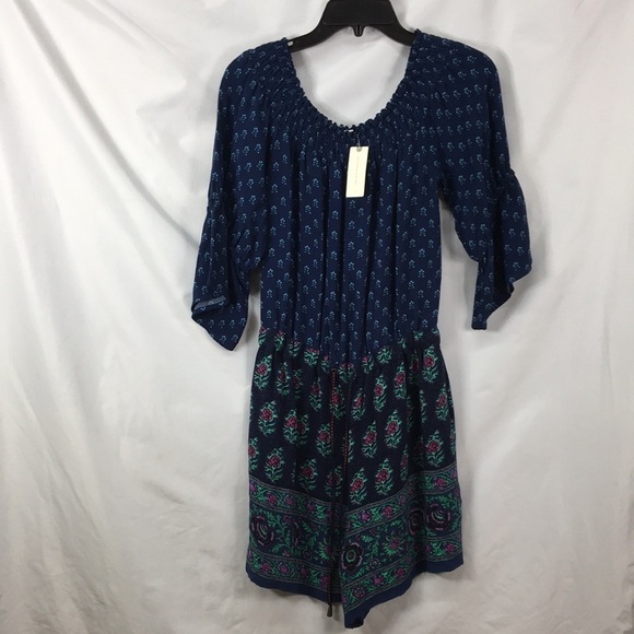 Anthropologie Tops - Anthropologie Kaleo Navy Floral Off the Shoulder romper Size XS NEW With Tags